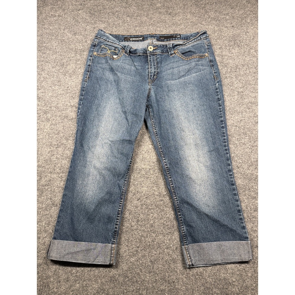 Jordache Cropped Jeans Womens 14 Blue Denim Embroidered Pockets JM112771